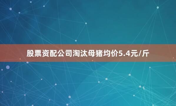股票资配公司淘汰母猪均价5.4元/斤